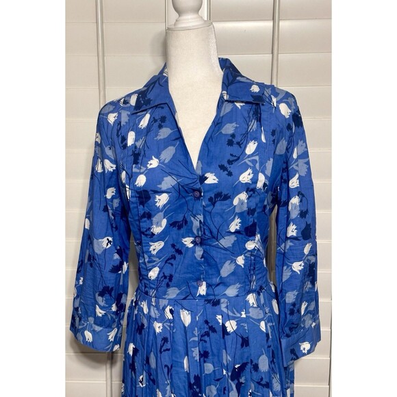 Newport News Women Size 14 Vintage 3/4 Sleeve Tie Button Front Tulip Dress Retro - Picture 2 of 10